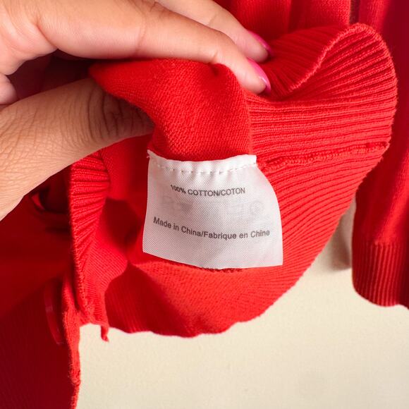 Tory Burch Red Button Front V Neck Cardigan Sweater - Small - Picture 6 of 9